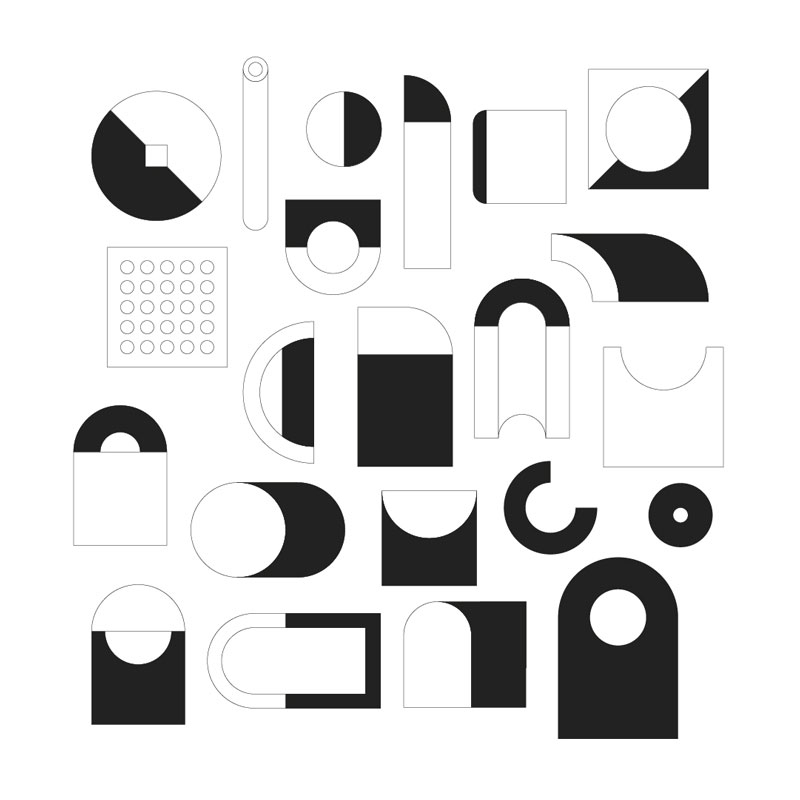 Black and white graphic shapes.