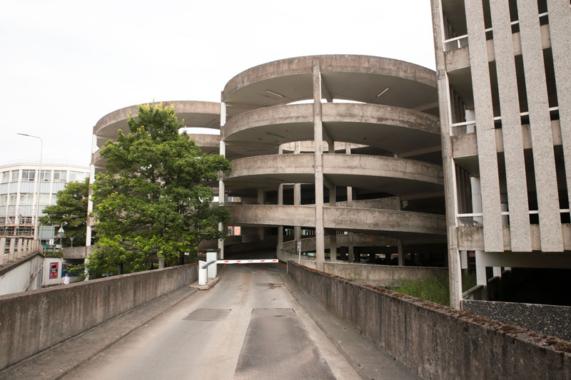Bell Street Car Park with giant spiralling concrete structures.