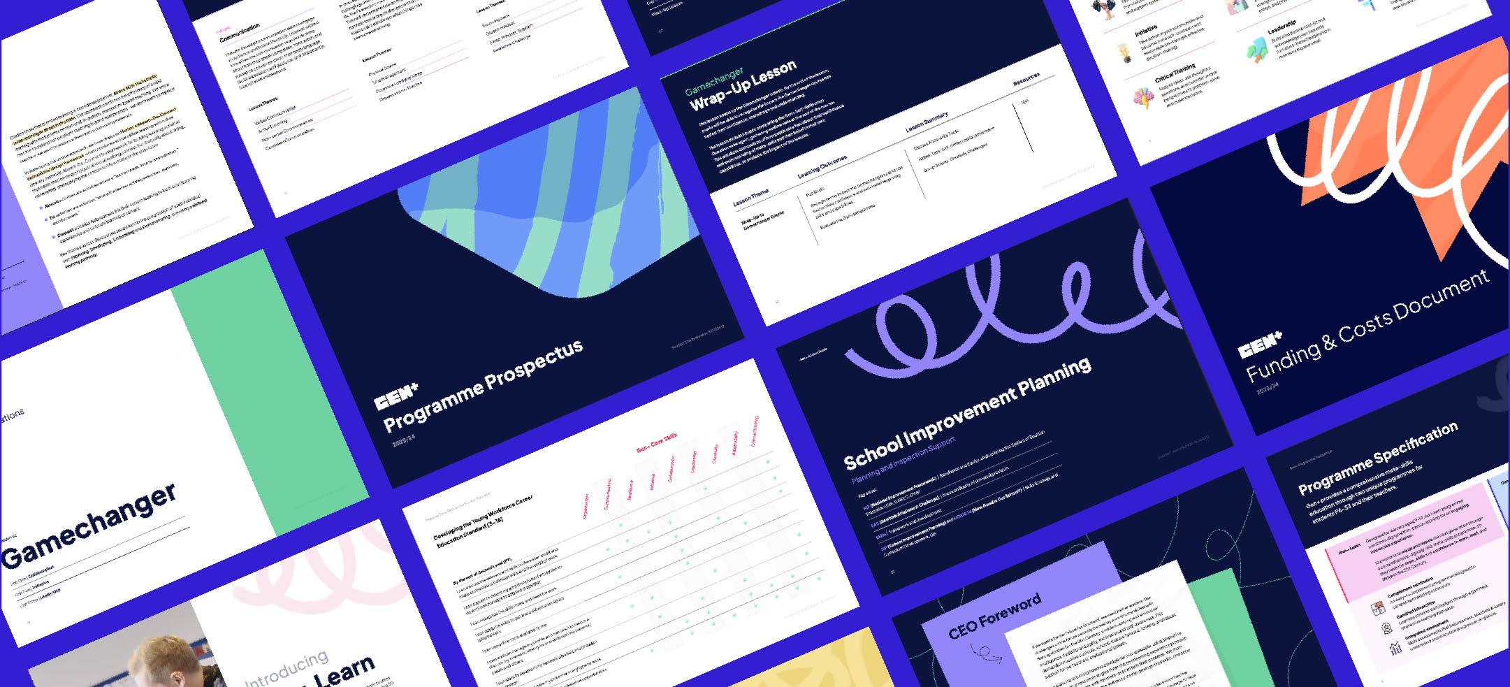 A grid of colourful document pages showing the breadth and depth of styles.