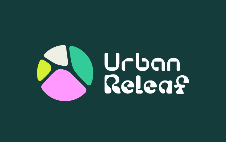 The Urban ReLeaf logo mark sits next to the circular brand mark with 3 abstract soft shapes inside.